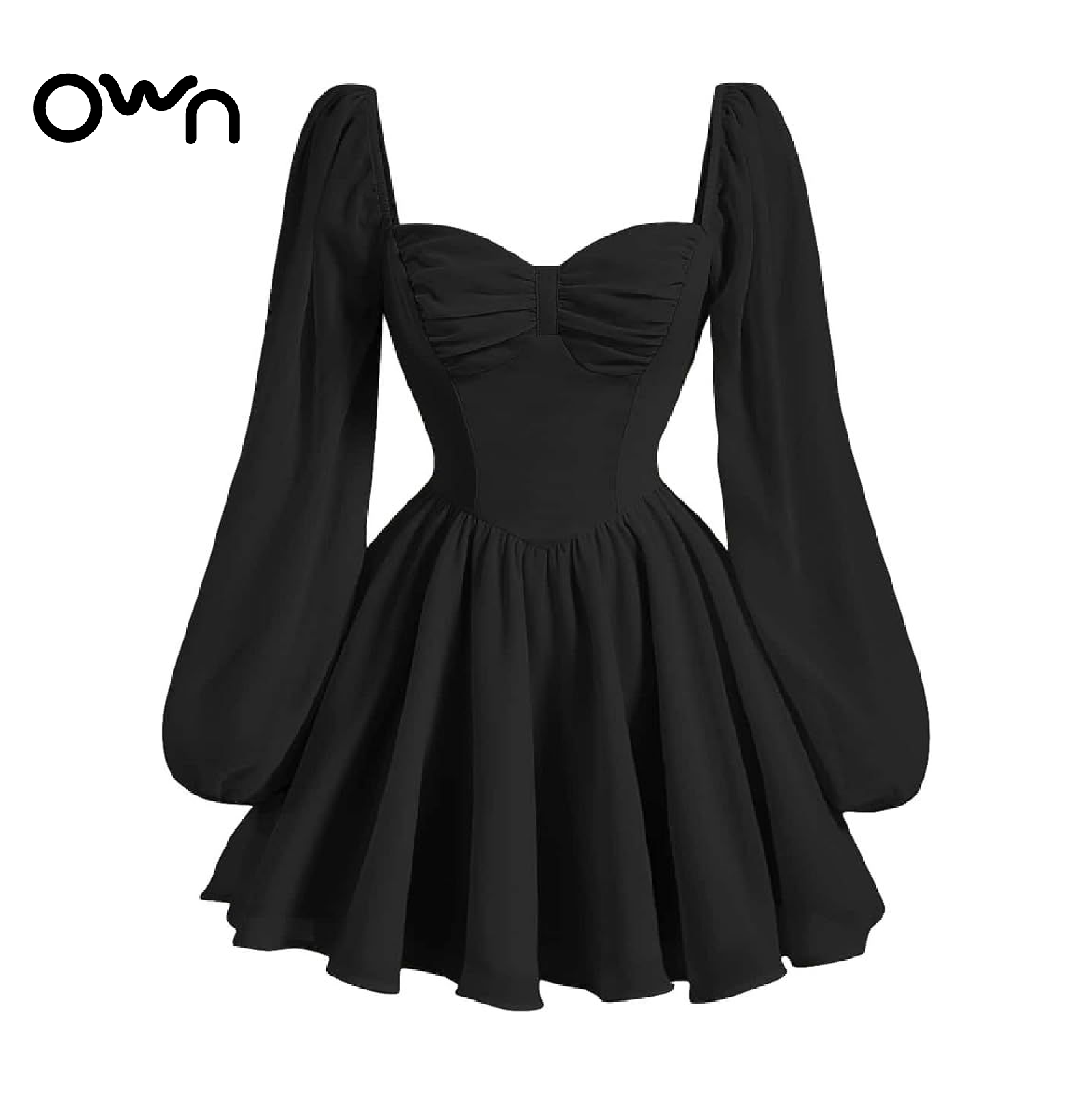 เดรสแขนยาว เข้ารูป กระโปรงบาน - Image 3