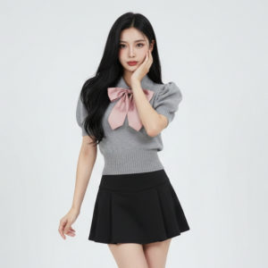 เสื้อไหมพรม แขนตุ๊กตา ติดโบว์