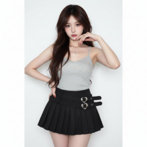 กระโปรงทรงเทนนิส แต่งเข็มขัด